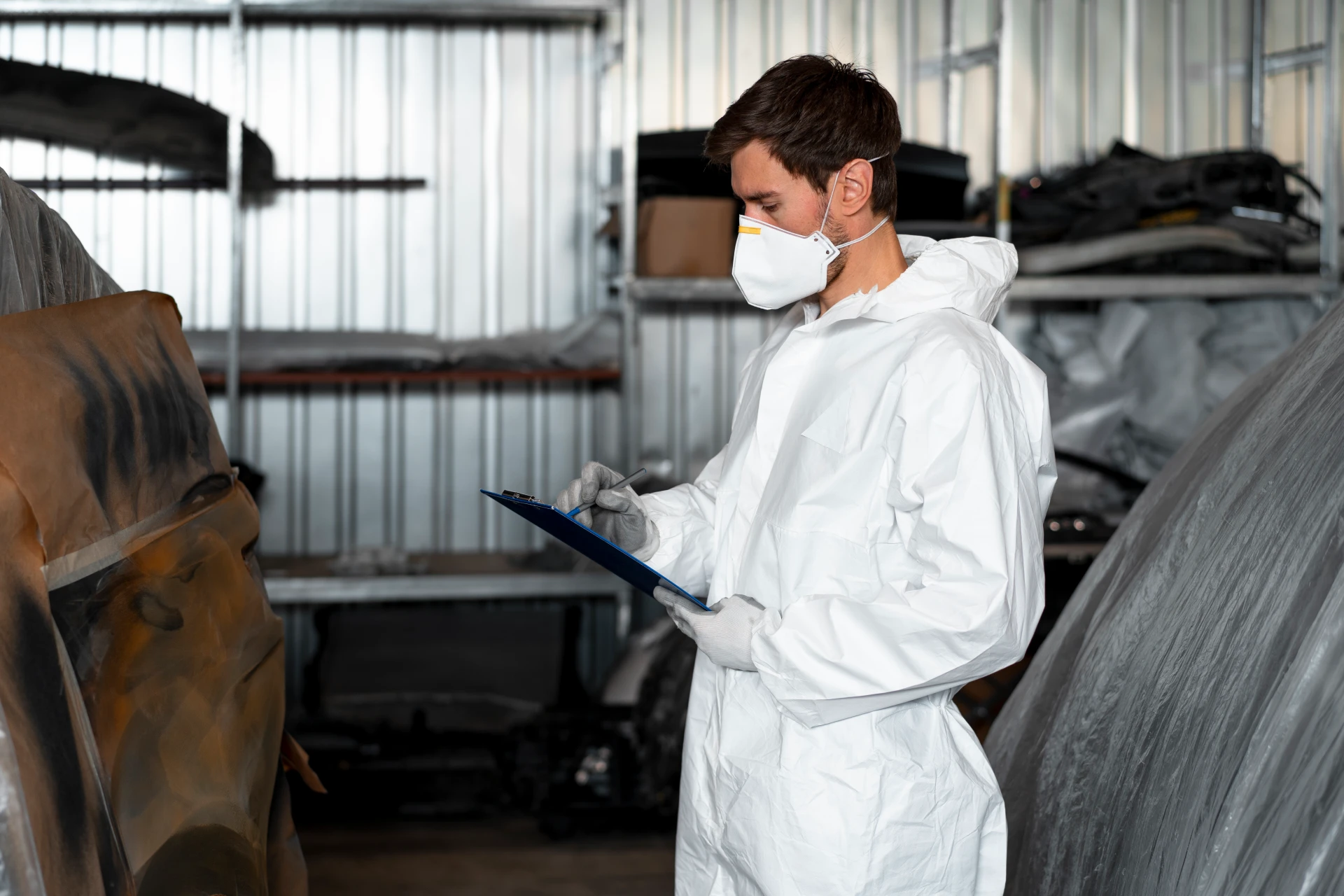 male-painter-dressed-hazmat-suit-inside-car-shop;